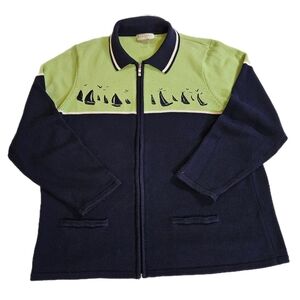 Allison Daley Navy and Lime Green Knit Zip Cardigan